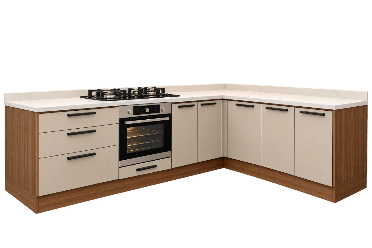 Base kitchen cabinets with worktop, left section