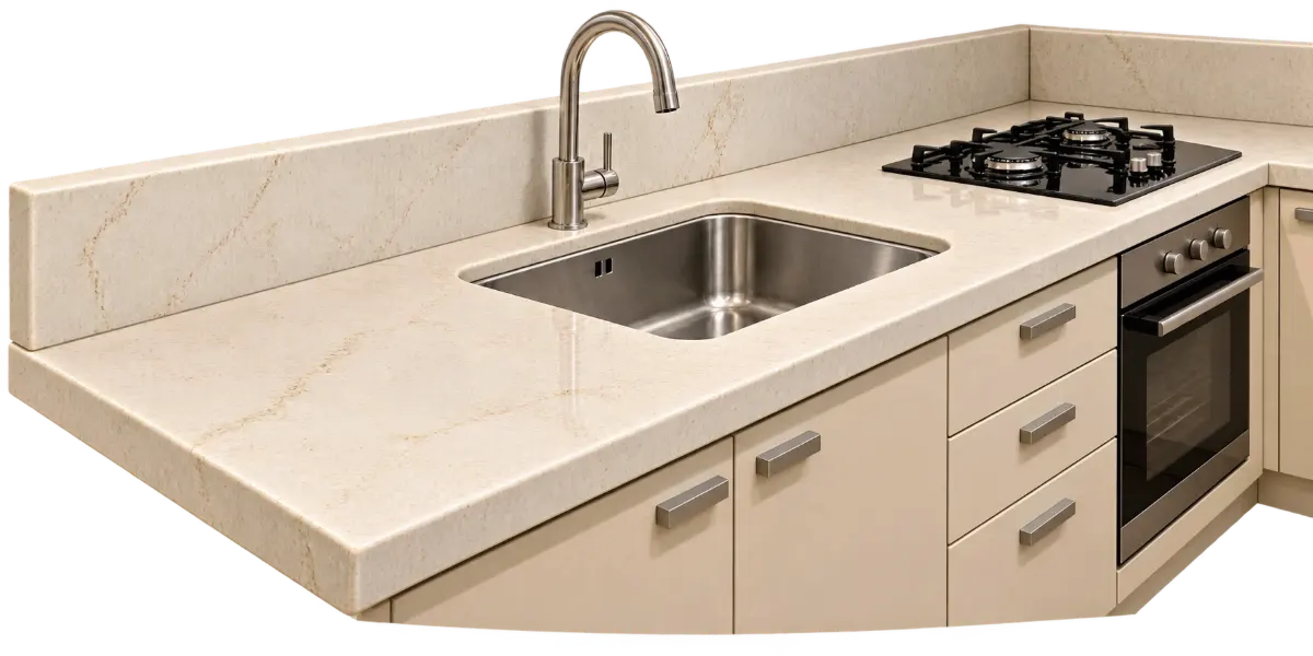 Kitchen worktop after repair and polishing